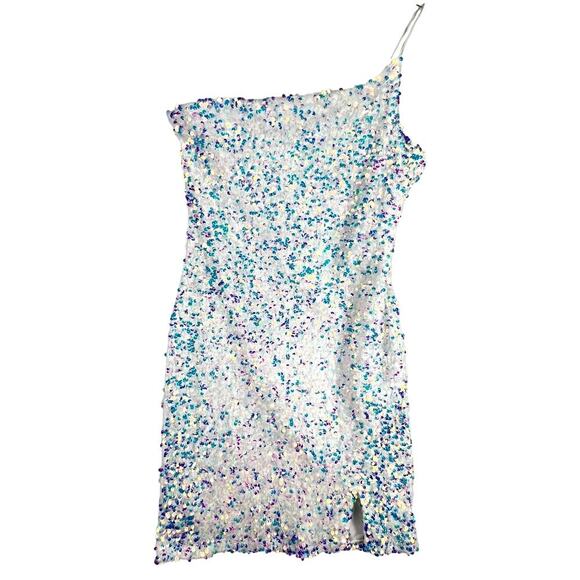 EUC Windsor White Iridescent Sequins One Shoulder Bodycon Prom Dress Medium - Picture 1 of 11